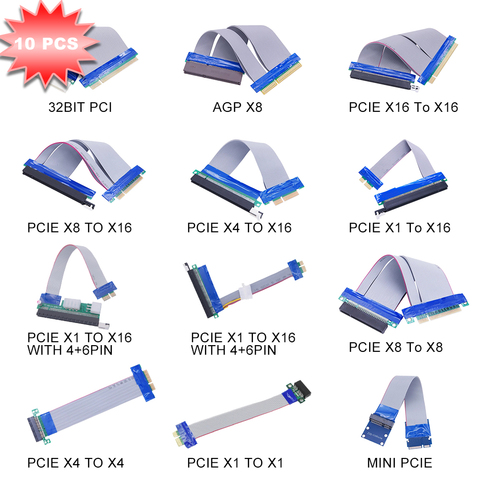 10 Uds. De Cables a PCIE X16, X8, X4, X1, AGP, X8, MINI adaptador PCIE, 4 pines, 6 pines, ranura de expansión Flexible para tarjeta gráfica ► Foto 1/5