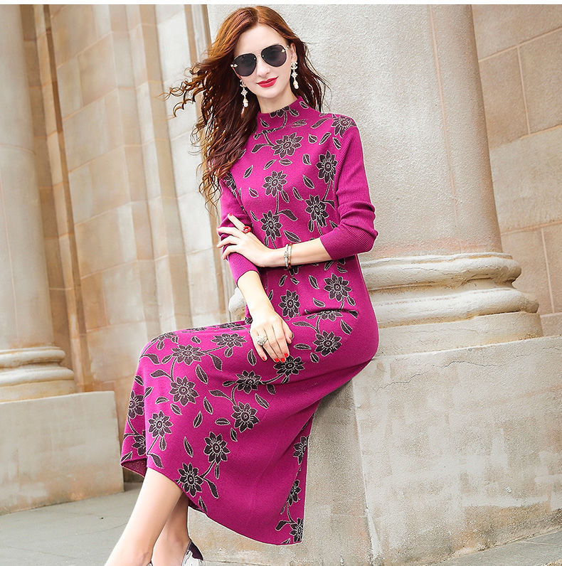 ZUOMAN-vestido plisado de manga larga para mujer, vestido elegante de punto de retazos Rosa degradado, suéter de una pieza para oficina, Otoño e Invierno ► Foto 1/6