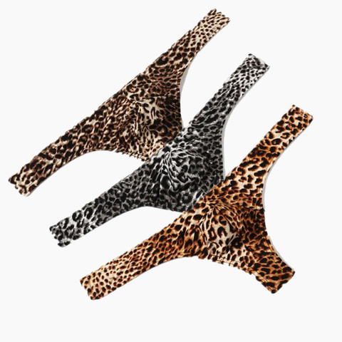 Marca Mens bolsa Bikini ropa interior de leopardo impreso bulto Tanga de talla grande M-3XL Tanga Sexy Homme de baja altura hombre calzoncillos ► Foto 1/6