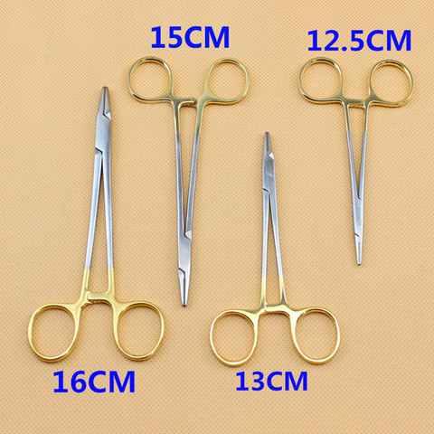 Alicates de Porta agujas con mango chapado en oro para dentista, herramienta de ortodoncia de acero inoxidable de alta calidad ► Foto 1/6