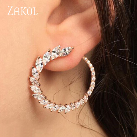 ZAKOL Marquesa-pendientes de broche a la moda con circonita de cristal, pendientes de Color blanco ► Foto 1/6