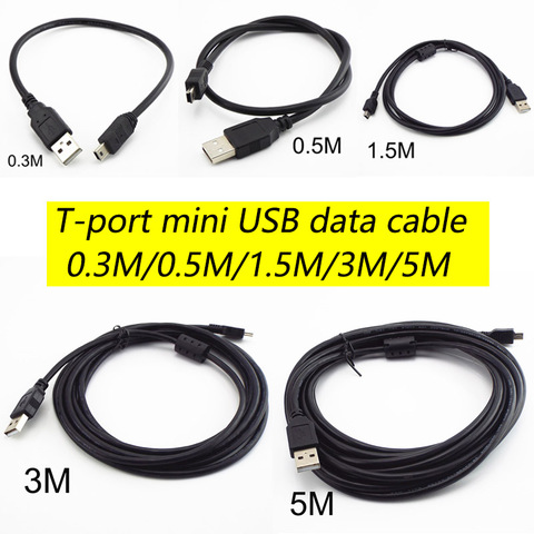 Cable Mini USB T-puerto mini Cable de datos USB 0,3 M 0,5 M 1,5 M de 3 M y 5M USB a USB Cargador rápido para MP3 MP4 jugador coche DVR cámara Digital ► Foto 1/6