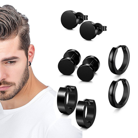 1 Juego de 4 par diferentes tipos forma Unisex negro de acero inoxidable de Color Piercing pendiente para los hombres y las mujeres Punk barra gótica pendiente ► Foto 1/6