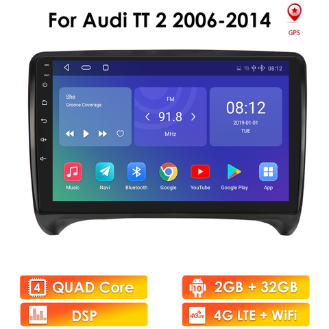 OSSURET Android Radio del coche para Audi TT MK2 2006-2012 de 2014 2DIN Audio de coche estéreo de coche GPS navegador estéreo reproductor Multimedia ► Foto 1/6