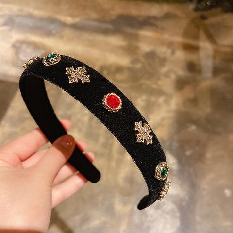Corea Vintage terciopelo negro diadema para las mujeres 2022 rojo Retro de cristal de Color ronda estrella geométrica de terciopelo diadema accesorios para el cabello ► Foto 1/5