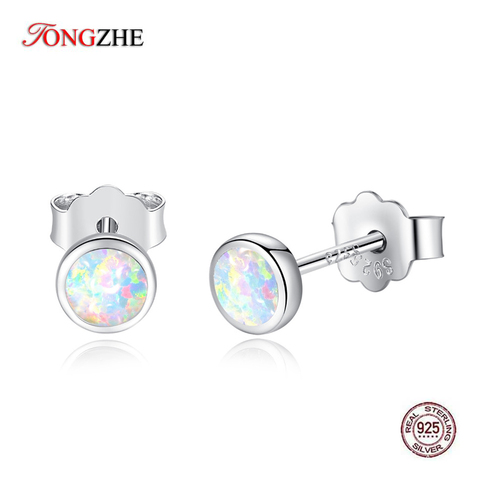 TONGZHE-pendientes de ópalo azul de Plata de Ley 925 coreanos para mujer, aretes pequeños de tuerca, joyería de moda, regalo para niña ► Foto 1/6