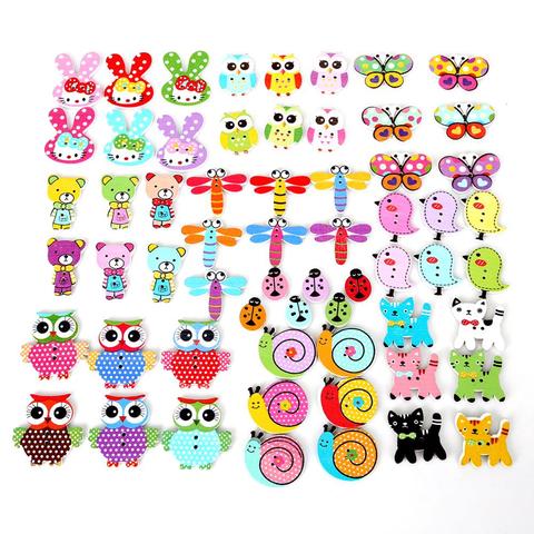 50-100 Uds búho/gato/Caracol/mariposa/oso forma de Animal 2 agujeros botones de madera DIY de coser Scrapbooking chico arte de accesorios de prendas de vestir ► Foto 1/6