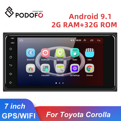 Podofo-Radio Multimedia con GPS para coche, Radio con reproductor, Android 9,1, 2 Din, Bluetooth, para Toyota Corolla ► Foto 1/6