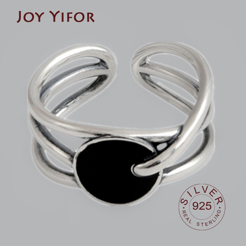 Elipse-925 anillos de plata esterlina de circonita negra para mujer, accesorio ajustable hecho a mano, argent, 925, joyería fina ► Foto 1/6