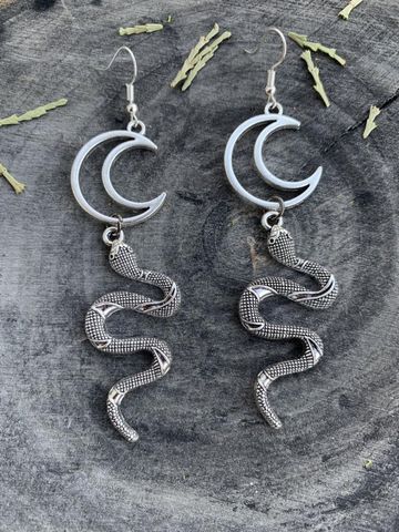 Pendientes de serpiente y Luna, joyería gótica, estilo pagano, alternativa ► Foto 1/1