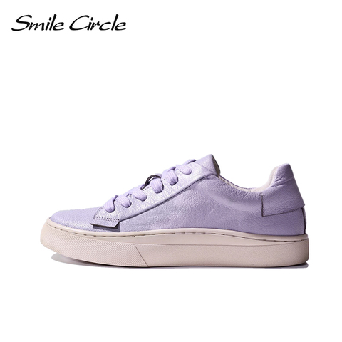 Smile Circle cuero de oveja de lujo de las mujeres zapatillas de deporte casuales zapatos señoras planos de moda transpirable comodidad zapatos planos de las mujeres zapatos ► Foto 1/6