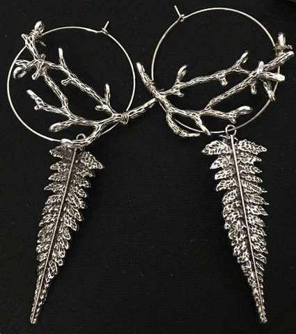 Fern Leaf-pendientes de aro, aretes bohemios de hojas, helecho de bruja, planta ► Foto 1/1