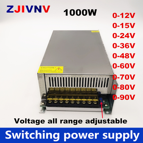 Fuente de alimentación conmutada ajustable, 1000w, 0-12v, 24v, 36v, 48v, 60v, 70v, 80v, 90v, 110v, 220v, para inducción de pantalla Led, 110/ 220vac a CC ► Foto 1/6