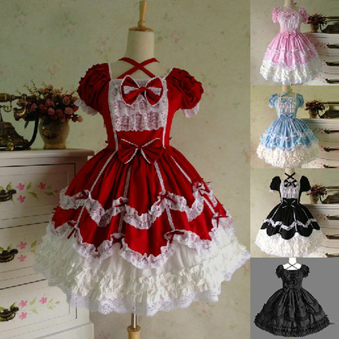 Vestido gótico Vintage Lolita para niñas, traje de encaje de algodón para mujer, disfraz de princesa para Cosplay, Vestido corto de fiesta de palacio ► Foto 1/1