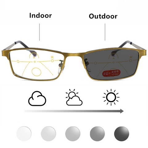 Nuevas gafas de lectura multifocales graduales para hombres y mujeres, montura de Metal Anti luz azul, gafas fotocromáticas para presbicia ► Foto 1/6