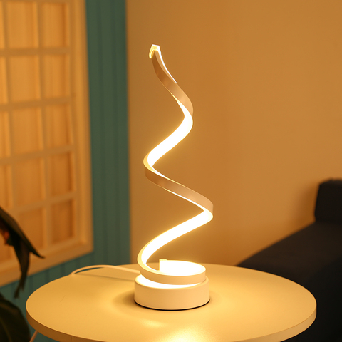 Lámpara de mesa de Espiral de LED moderna para sala de estar, iluminación de lectura, escritorio curvo, mesita de noche, blanco frío, cálido ► Foto 1/6