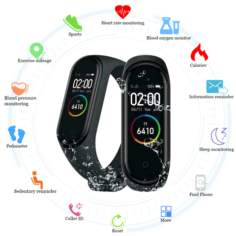 Pulsera inteligente M4 Fitness Trcker, reloj inteligente deportivo resistente al agua con Bluetooth, podómetro, control del ritmo cardíaco y de la presión sanguínea ► Foto 1/6