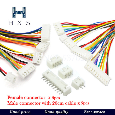 Conector de Cable JST XH2.54 XH de 2,54mm, 2/3/4/5/6/7/8/9/10 Pines, enchufe macho y hembra de 20cm de longitud, 26AWG, 5 Juegos ► Foto 1/2