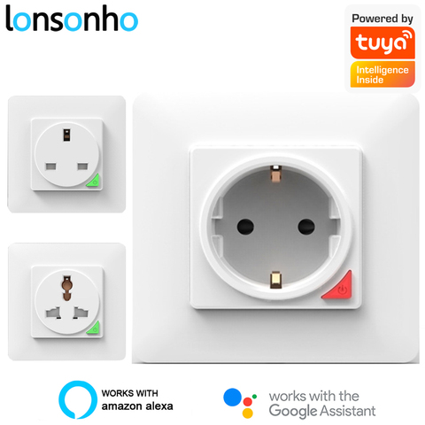 Lonsonho-enchufe de pared inteligente Tuya, toma de corriente con WiFi, 220V, 16A, Compatible con Smart Life, Alexa y Google Home ► Foto 1/6