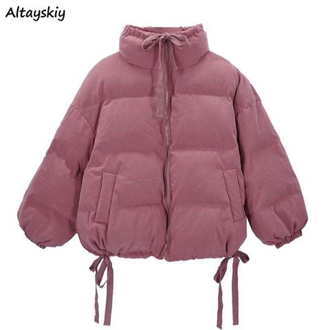 Parkas con lazos para mujer, chaqueta gruesa con cuello de tortuga Rosa dulce, abrigo de invierno Ulzzang con cordones, abrigos elegantes que combinan con todo ► Foto 1/6