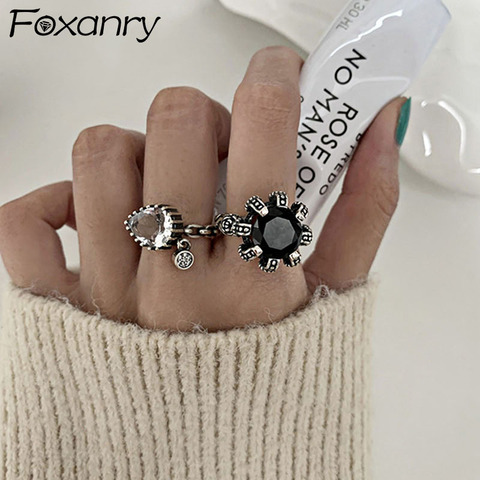 Foxanry-anillos de compromiso y amor de Plata de Ley 925, gota de agua Punk Vintage, joyería geométrica para fiesta, regalos ► Foto 1/6