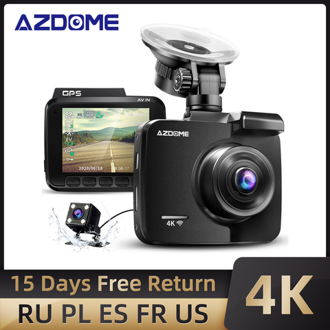 AZDOME-Cámara de salpicadero g63h con pantalla LCD 4K de 2,4 pulgadas cámara de salpicadero con GPS integrada, velocidad coordinada, WiFi, DVR, 2160p, grabadora de vídeo de doble lente ► Foto 1/6