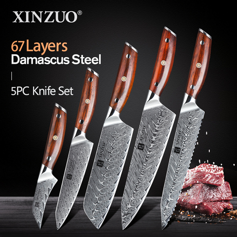 XINZUO de acero de damasco Juego de cuchillos de cocina de estilo japonés Chef pan carne Santoku cuchilla de cocina cuchillo de cocina accesorios ► Foto 1/6