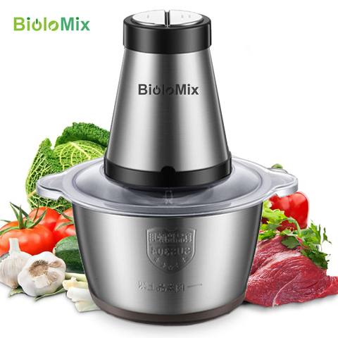 Biolomix-Picadora de carne de acero inoxidable, 2 velocidades, 500W, 2L, gran capacidad, picadora doméstica, procesador de alimentos ► Foto 1/6