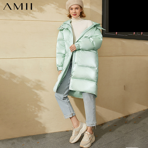 Amii-abrigo de invierno minimalista para mujer, chaqueta de plumón de pato blanco a la moda, abrigo informal liso con capucha, 90% ► Foto 1/6