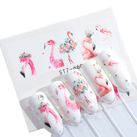 1 piezas pegatinas de uñas de transferencia de agua Etiqueta de dibujos animados Flamingo Animal lindo diseños de uñas de arte deslizante manicura decoración TRSTZ659-673 ► Foto 1/6