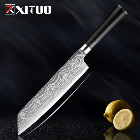 XITUO-cuchillo Kiritsuke de 8 pulgadas 7CR17, acero inoxidable, imitación de Damasco, diseño realizado con láser, profesional, cocina, cuchillo de Chef, herramienta de cocina ► Foto 1/6