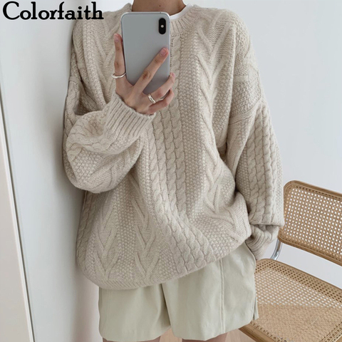 Colorfaith-suéteres de otoño e invierno para mujer, jerséis minimalistas tejidos, elegantes, informales, holgados, Vintage, SW1161, novedad de 2022 ► Foto 1/6