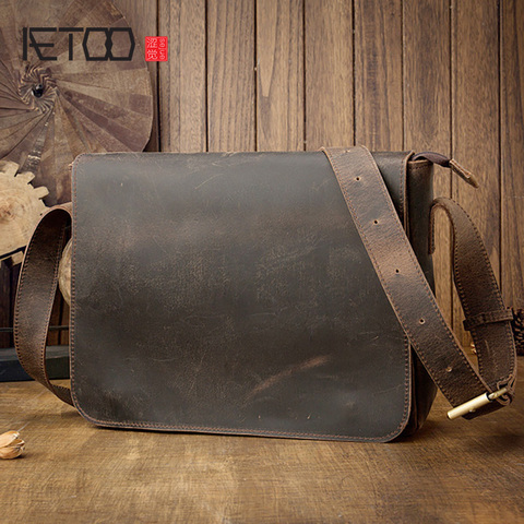 AETOO de cuero de Caballo Loco hombres retro bolso de hombro casual de cuero bolso de la computadora de cuero bolsa de mensajero ► Foto 1/6