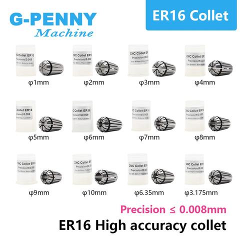 G-penny 1 Uds ER16 mandril de manguito cónico con resorte alta precisión 0.008mm 1,2,3,4,5,6,7,8,9,10,1/4,1/8, CNC herramienta de torno de fresado motor de husillo ► Foto 1/6