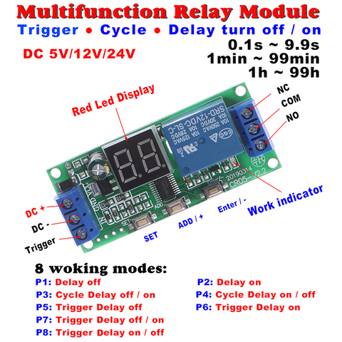 Interruptor de retardo Digital multifunción, Módulo de relé temporizador DC 5V / 12V/24V, alta calidad, novedad, 1 Uds. ► Foto 1/1