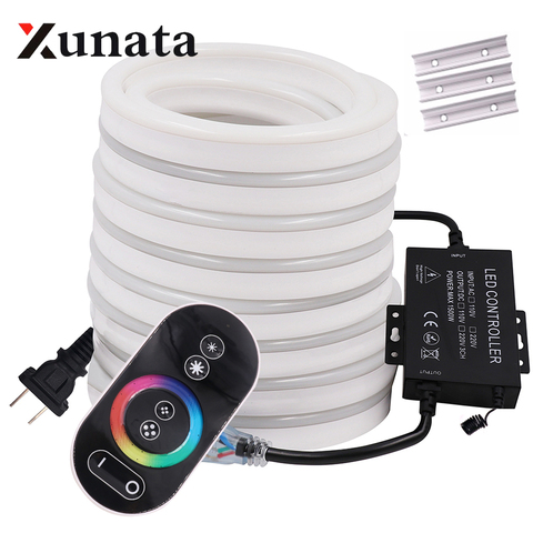 Cinta de luz de neón RGB Flexible, señal de LED neón, lámpara de luz nocturna 2835, 5050, 120LED/m, tira de luces LED con Bluetooth, control remoto, EU 220V ► Foto 1/6