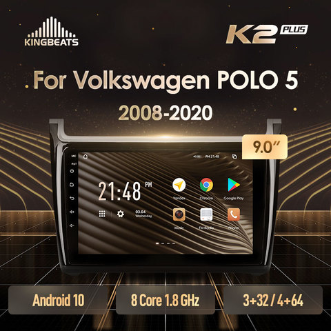 KingBeats-Radio Multimedia con GPS para coche, Radio con reproductor, Android 10, ocho núcleos, unidad principal HU, 4G en el salpicadero, 2 din, Android, estéreo, 2 Din, para Volkswagen POLO 5 2009-2013, SIN dvd ► Foto 1/6