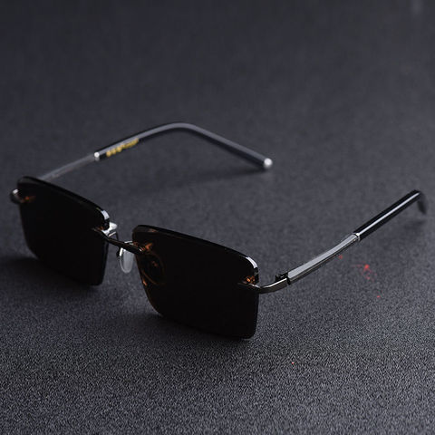Evove-gafas de sol de cristal para hombre, lentes de sol sin montura, color dorado y gris, a la moda, con UV400, de alta calidad ► Foto 1/6