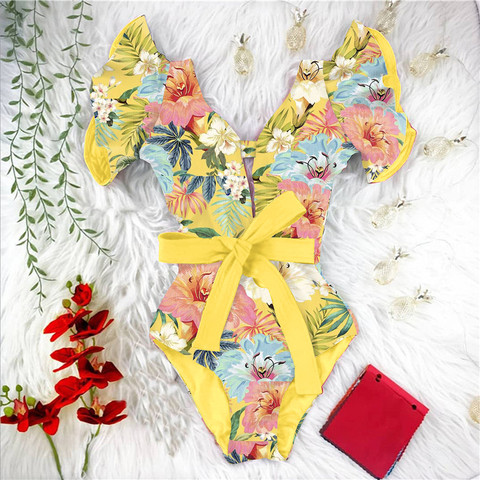 Bañador Sexy de una pieza para mujer, traje de baño de realce, Monokini con volantes, ropa de playa para verano, 2022 ► Foto 1/6