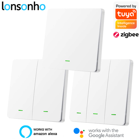 Lonsonho-Interruptor inteligente Tuya Zigbee con soporte de pared, dispositivo de control de luz de 220V, con y sin conexión tipo EU RU, interruptores de luz inalámbricos con botón y asistente de hogar Zigbee2mqtt ► Foto 1/6