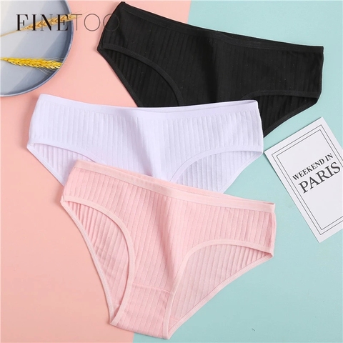 FINETOO-ropa interior de algodón suave para mujer, calzoncillos de colores sólidos a rayas, lencería Sexy para mujer, bragas de M-XL ► Foto 1/6