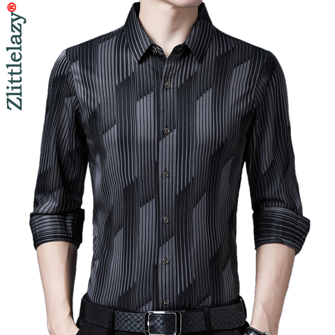 2022 marca nueva manga larga de los hombres social camisa streetwear casual camisas de rayas vestido de slim regular fit ropa de moda 1302 ► Foto 1/6