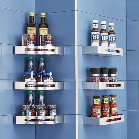 Estante de pared de cocina, organizador de almacenamiento, estante de especias, estantería de almacenamiento para cocina, baño, espacio libre de clavos de aluminio ► Foto 1/6