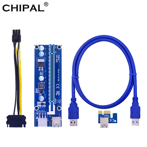 CHIPAL VER006C-Cable alargador PCI-E de 100CM y 60CM, Cable de extensión PCIE 1x a 16x + Cable USB 3,0 SATA a Cable de alimentación de 6 pines para minero BTC ► Foto 1/6