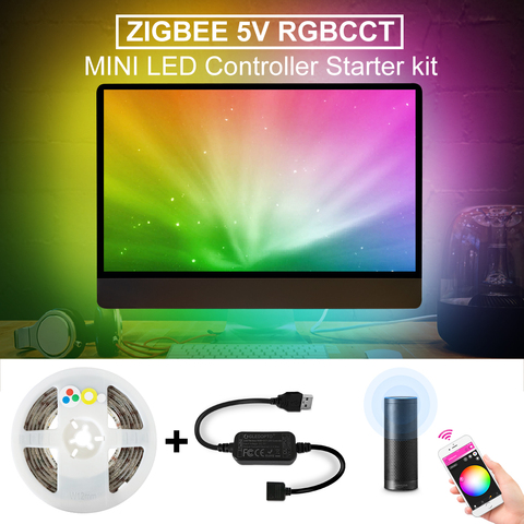 ZigBee-minicontrolador led rgbcct para smart tv, tira de luz de 5V, controlador Usb de Alexa Echo plus, control por voz, zigbee hub smartthings ► Foto 1/6