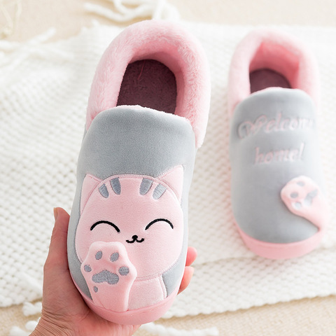 Zapatillas de interior para niños, zapatos cálidos de invierno, de algodón, antideslizantes, con estilo de dibujos animados, para el hogar, mamá y papá, FM01 ► Foto 1/6