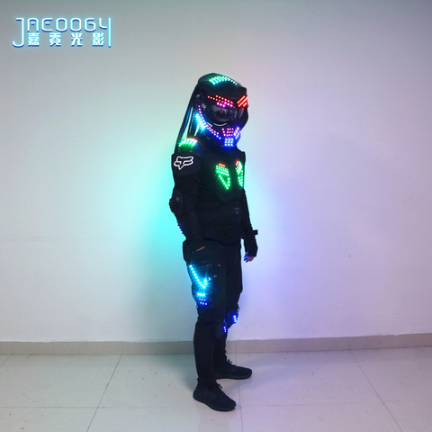 Disfraz de robot LED brillante para club nocturno, accesorios fluorescentes de puesta en escena, casco de iluminación RGB depredador, ropa brillante para Halloween ► Foto 1/6