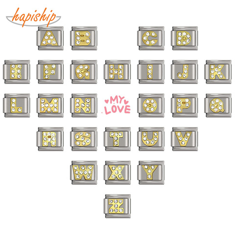 Hapiship-abalorio italiano de margaritas, pulsera de acero inoxidable con 26 letras, A-Z, diamantes de imitación, fabricación de joyas, DJ041, 2022, 9mm de ancho ► Foto 1/6