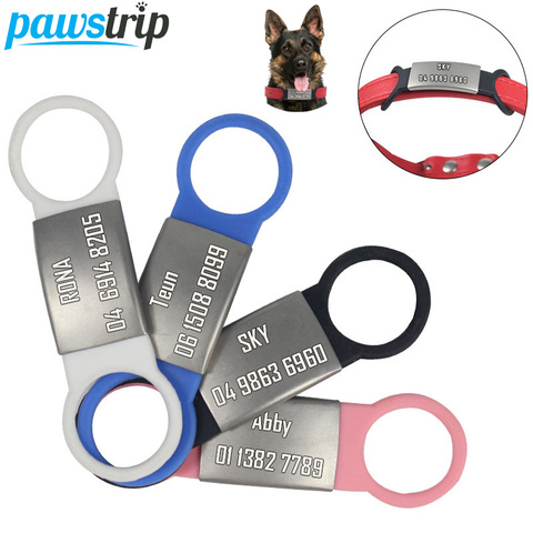 Etiqueta de silicona de policarbonato para perros, placa de identificación de perro de acero inoxidable con Collar de perro grabado, placa de identificación antipérdida para perro, gato, goma extensible 1 unidad ► Foto 1/6