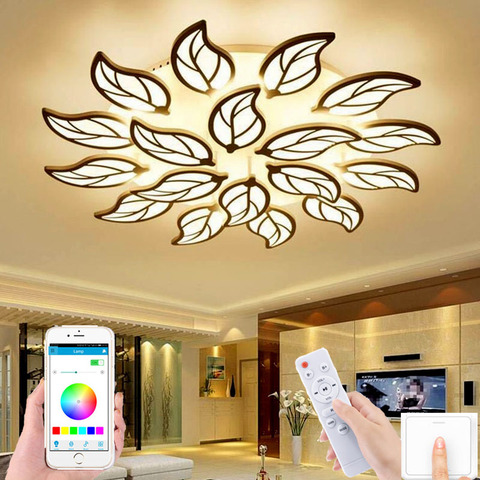 Lámpara LED de techo con aplicación de control remoto lámpara de techo LED con forma de hoja para sala de estar, lámpara iluminación de hotel ► Foto 1/6